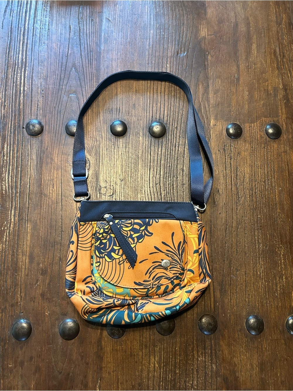 Haiku Orange Floral Crossbody with Navy Strap